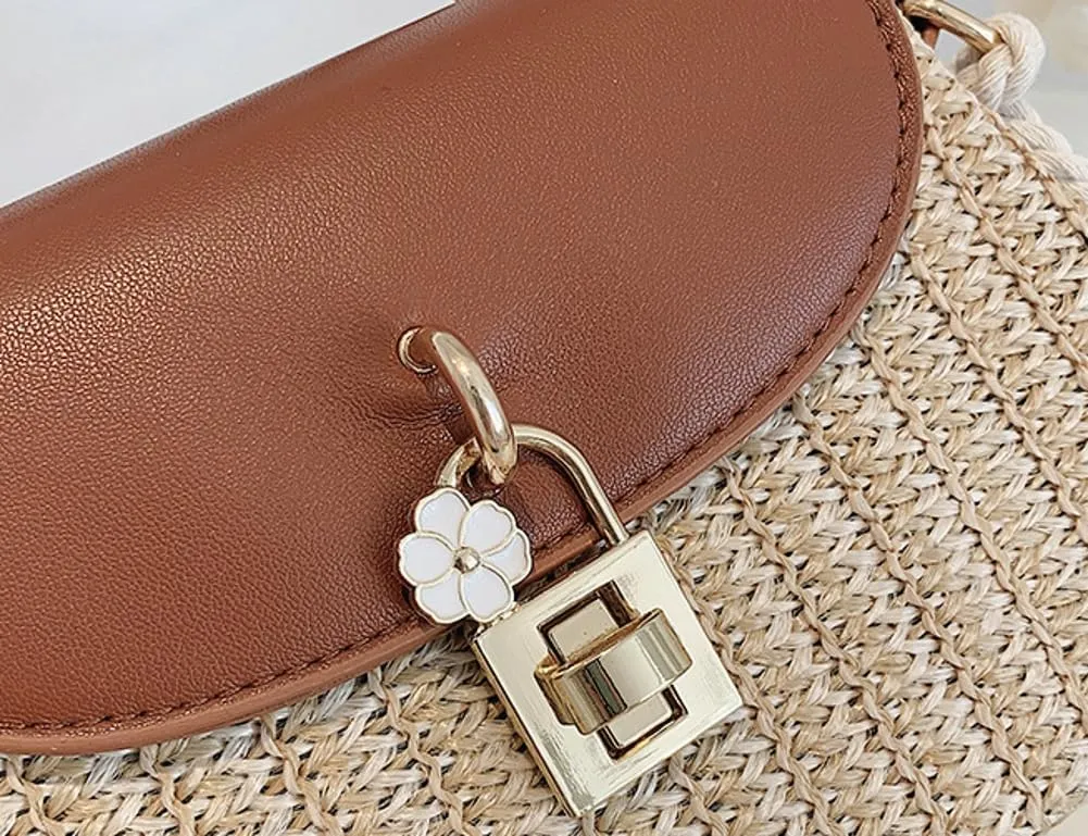 Trendy Straw Shoulder Handbag Woven Crossbody Bags for Women Casual Rattan Satchel Commuter Purses With Chain