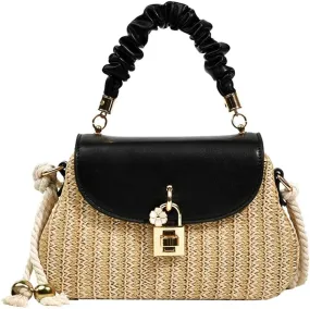 Trendy Straw Shoulder Handbag Woven Crossbody Bags for Women Casual Rattan Satchel Commuter Purses With Chain
