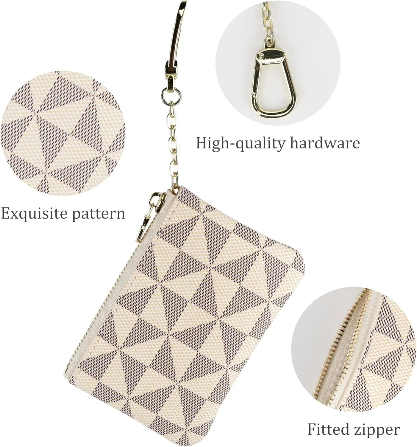 Veki Coin Purse Change Mini Purse Wallet With Key Chain Ring Zipper for Men Women Fashionable Bag Pendant Leather Classic Clutch (White)