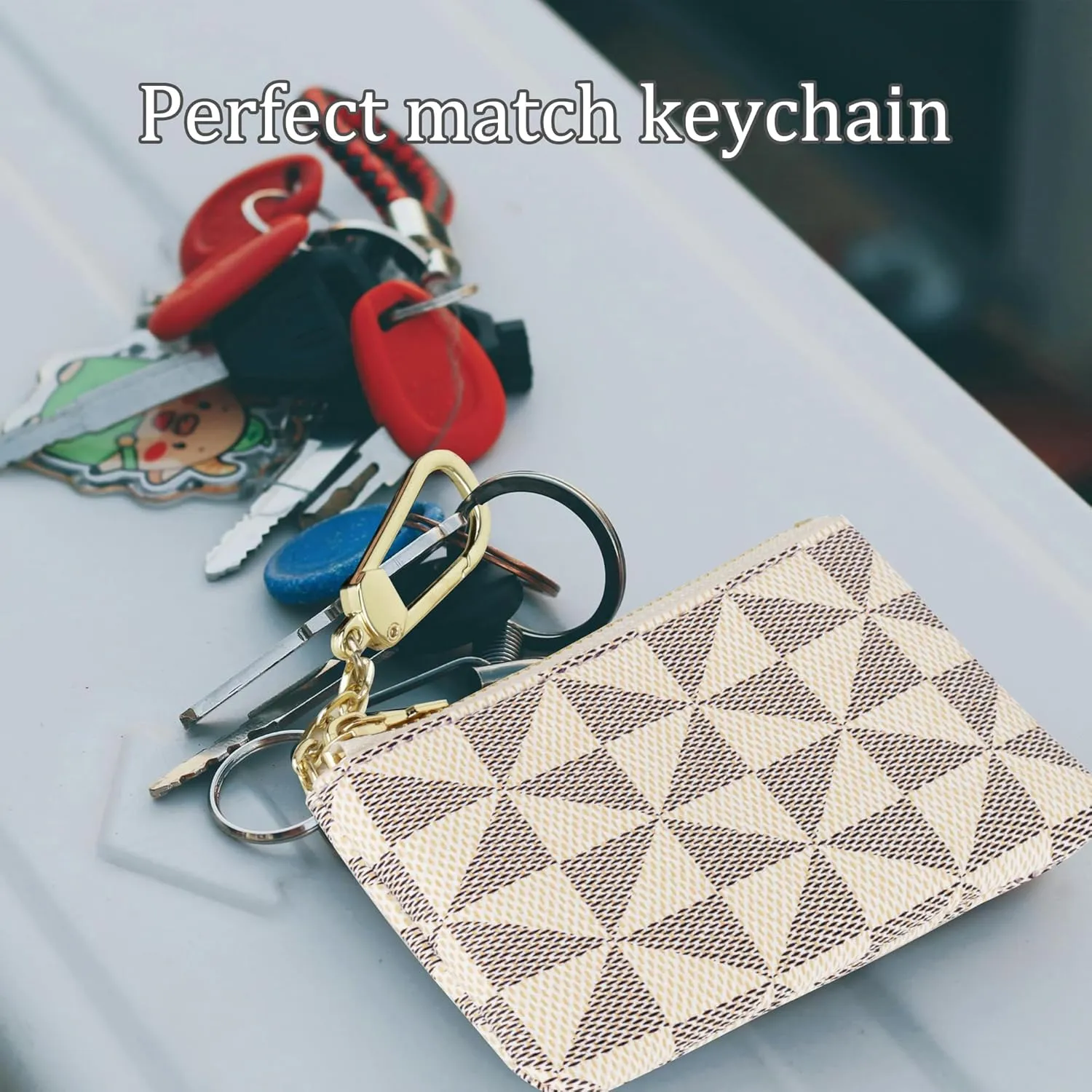 Veki Coin Purse Change Mini Purse Wallet With Key Chain Ring Zipper for Men Women Fashionable Bag Pendant Leather Classic Clutch (White)