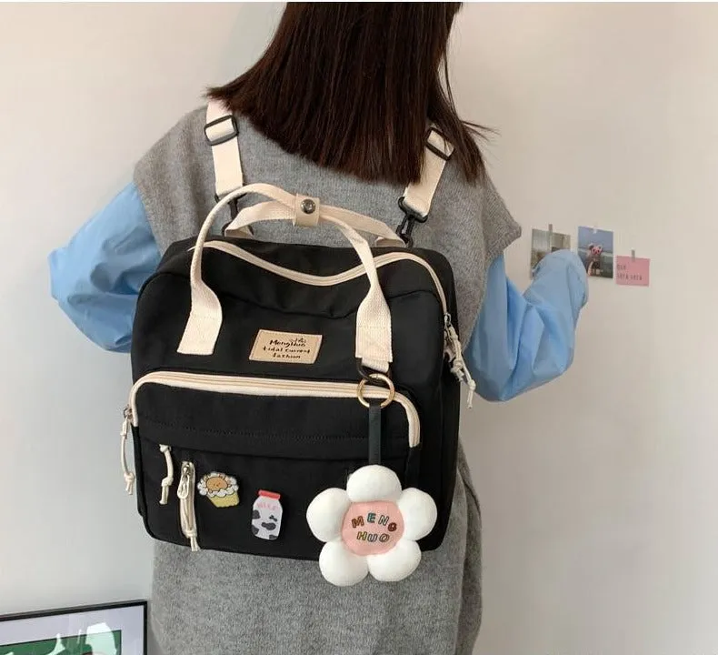 Vvsha Cute Multifunctional Backpack School Bags For Teenage Girls Ring Buckle Travel Bag Small Schoolbag Badge Women Backpacks Mochila