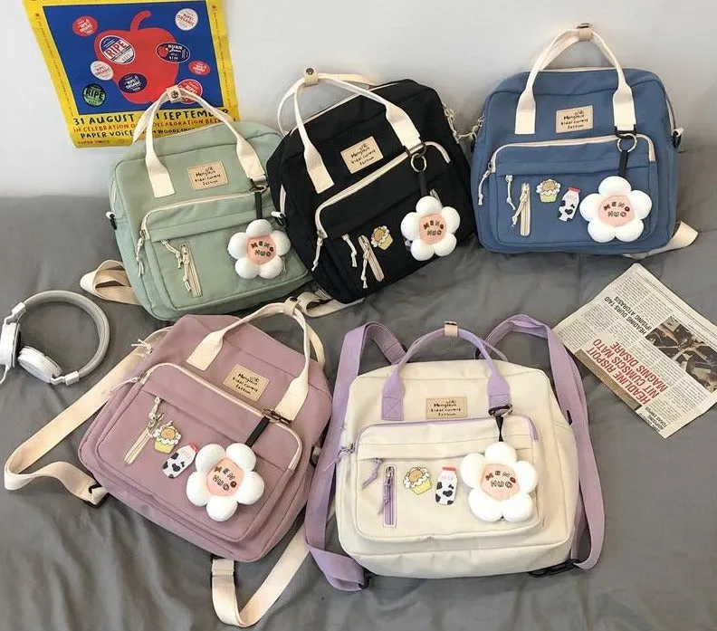 Vvsha Cute Multifunctional Backpack School Bags For Teenage Girls Ring Buckle Travel Bag Small Schoolbag Badge Women Backpacks Mochila