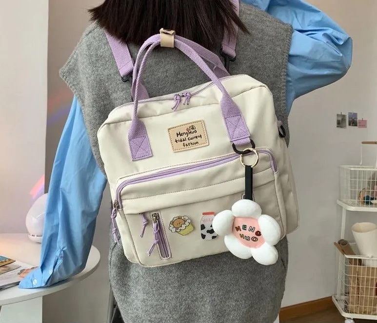 Vvsha Cute Multifunctional Backpack School Bags For Teenage Girls Ring Buckle Travel Bag Small Schoolbag Badge Women Backpacks Mochila
