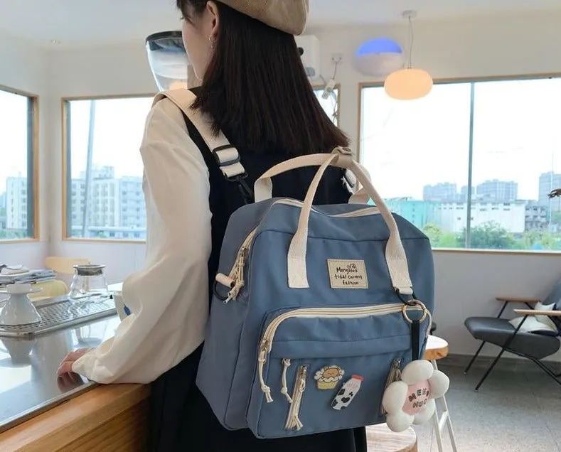 Vvsha Cute Multifunctional Backpack School Bags For Teenage Girls Ring Buckle Travel Bag Small Schoolbag Badge Women Backpacks Mochila