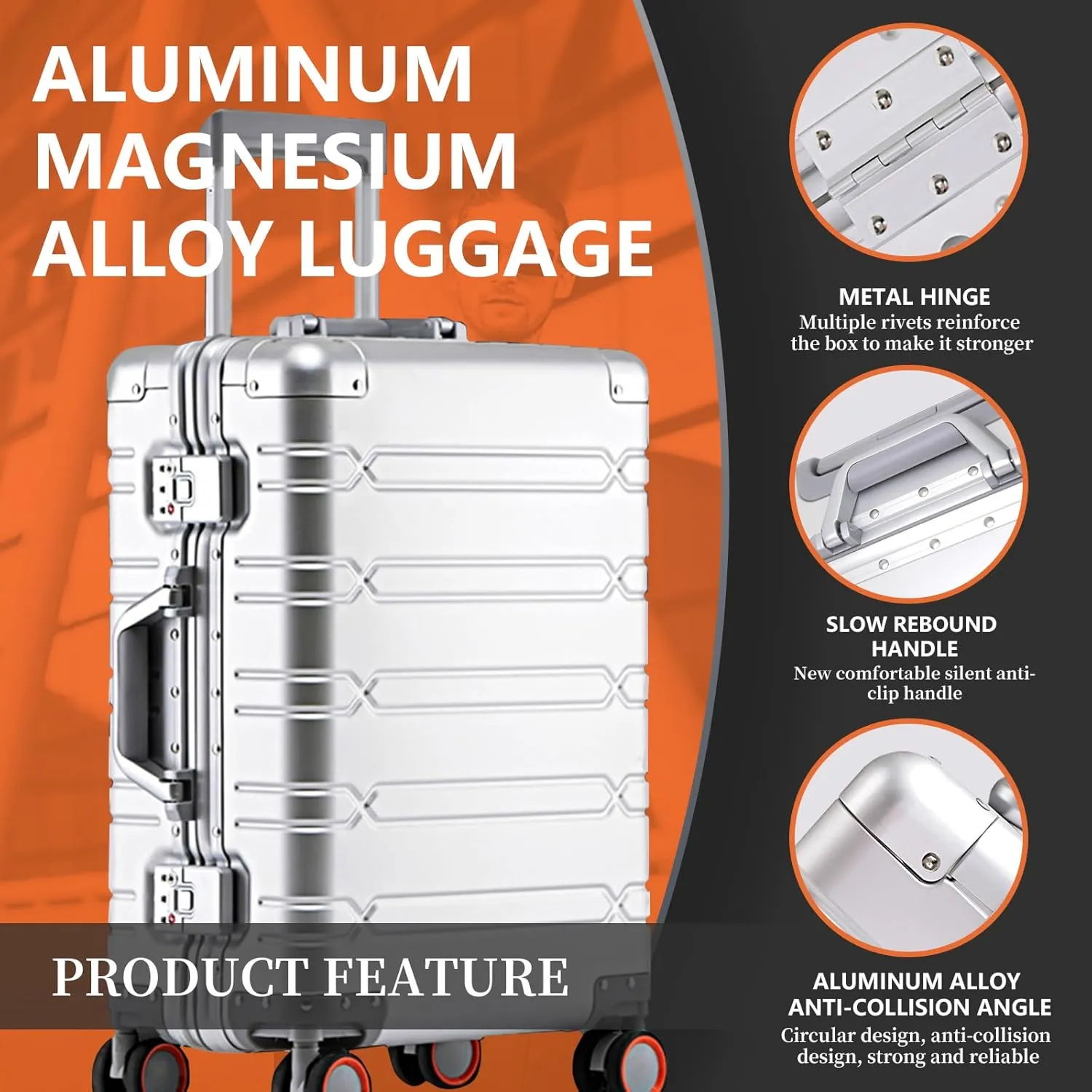 WEICHEN All Aluminum Magnesium 29 Inch Large Luggage with Spinner Wheels, Hard Case Large Suitcase Heavy Duty Aluminum Checked Luggage with TSA Lock