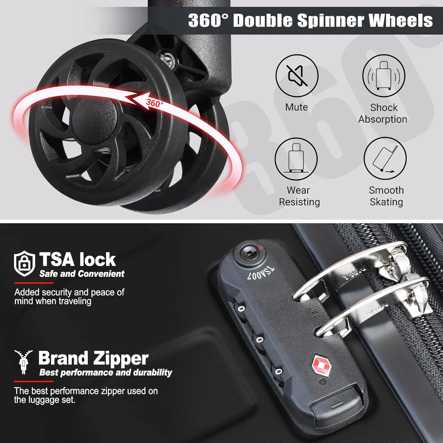 Zebra Hardside Expandable Spinner Wheels Luggage Suitcase W/TSA Lock, Black, 555-3pcs
